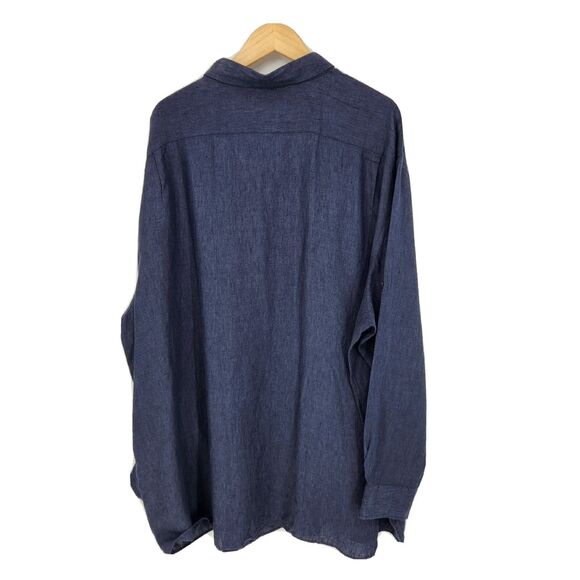 New Brax Men's Dirk U 100% Linen Button-Up Shirt Navy Blue Size 5XL Big & Tall - Picture 3 of 5